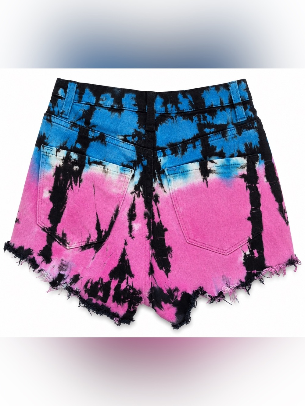 Tie-Dye High-Waist Denim Shorts - Blue & Pink - Picture 2 of 2